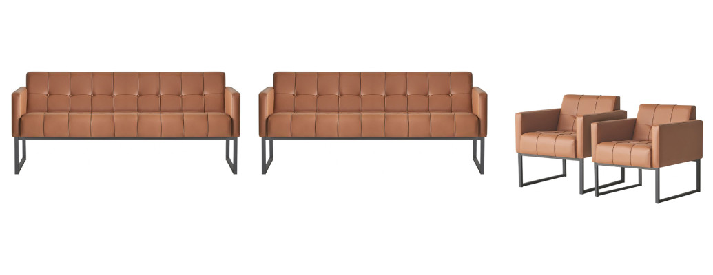 Arbeitszimmer-Set 4tlg 2x 3-Sitzer 2x Sessel Braun Einfarbig Wohnzimmer