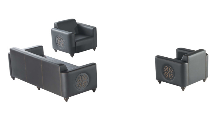 Arbeitszimmer-Set 3tlg 3-Sitzer mit 2x Sessel Schwarz Wohnzimmer Modern