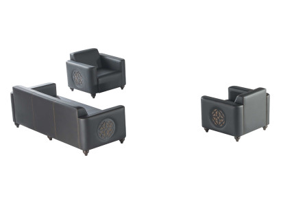 Arbeitszimmer-Set 3tlg 3-Sitzer mit 2x Sessel Schwarz Wohnzimmer Modern