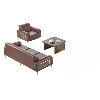 Arbeitszimmer-Set 3tlg 3-Sitzer Sessel Couchtisch Braun Einfarbig Modern