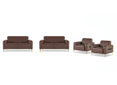 Arbeitszimmer-Set 4tlg 2x 2-Sitzer mit 2x Sessel Braun Einfarbig Modern