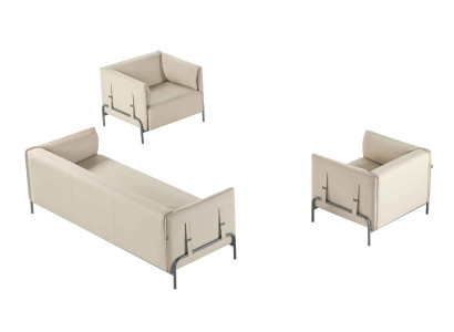 Arbeitszimmer-Set 3tlg Beige 3-Sitzer 2x Sessel mit Kissen Wohnzimmer