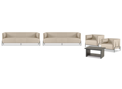 Arbeitszimmer-Set 5tlg Beige 2x 3-Sitzer 2x Sessel Grau Couchtisch Modern