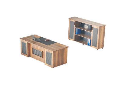 Arbeitszimmer-Set 2tlg Bürotisch Aktenschrank Braun Schwarz Zweifarbig