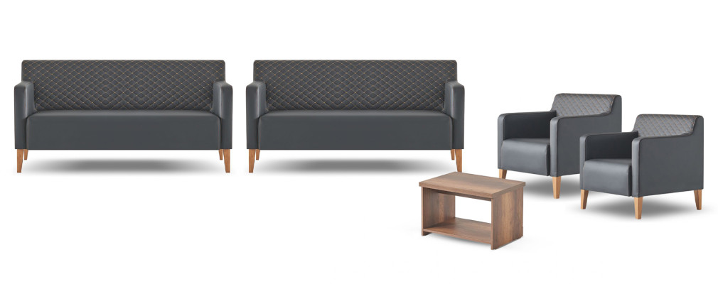 Arbeitszimmer-Set 5tlg Schwarz 2x 3-Sitzer 2x Sessel Braun Couchtisch