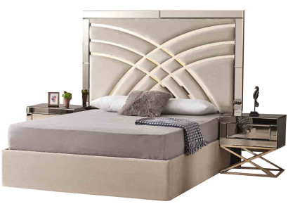 Beige Schlafzimmer Möbel Textilbett Luxuriöse Holz 2x Nachttische 3tlg