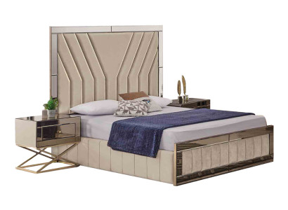 Luxuriöses Schlafzimmer Set Designer Doppelbett Holz 2x Nachttische 3tlg