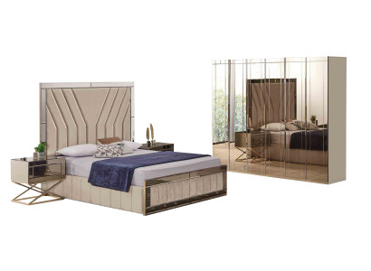 Komplettes Beiges Schlafzimmer Set Designer Bett Nachttische Schrank 4tlg