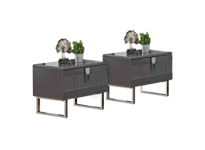 Moderne 2x Graue Nachttische Luxuriöse Schlafzimmer Holz Möbel 2tlg Set