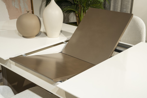 Weiß-Braune Esszimmer Garnitur Ausziehbarer Tisch 6x Stühle Anrichte