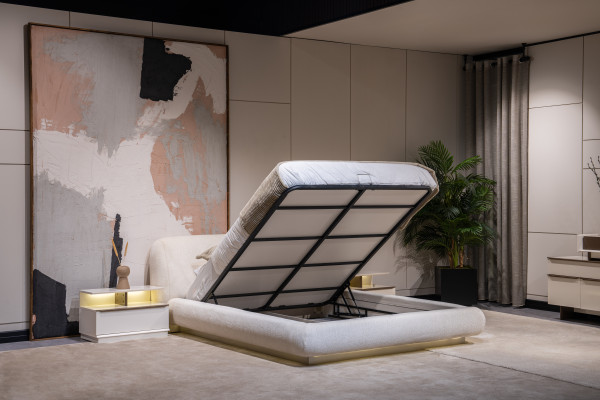 Modernes Weißes Polsterbett Textilbett Doppelbett Luxus Schlafzimmermöbel