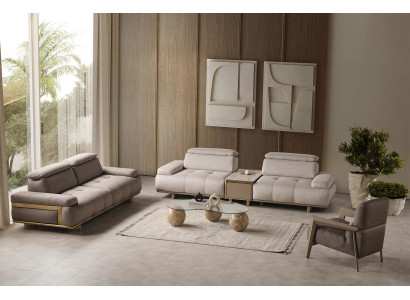 Moderne Hellgraue Wohnzimmer Garnitur Designer 2x Sofas Lehnsessel 3tlg
