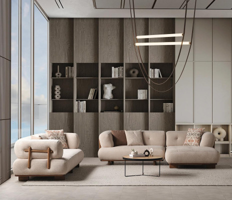 Stilvolle Beige Sofagarnitur Ecksofa L Form Polstermöbel Dreisitzer Sofa