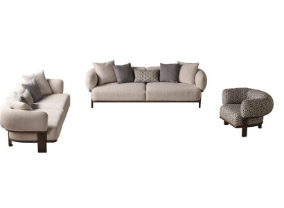 Hellgraue Wohnzimmer Sitzgarnitur Polstercouchen Textilsessel 2x Sofas