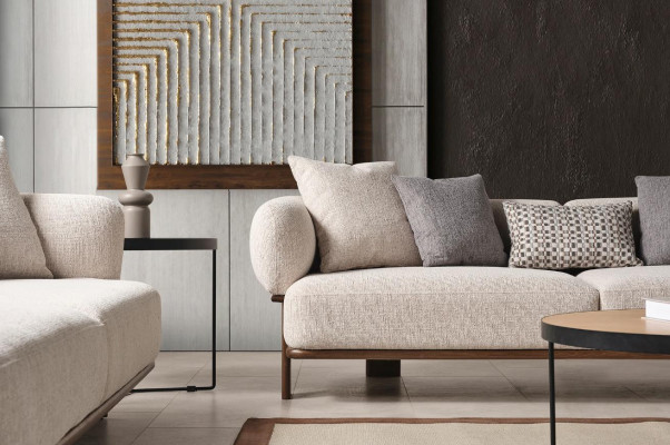 Hellbeige Moderne Sofagarnitur Wohnzimmer 2x Dreisitzer Polster Sofas