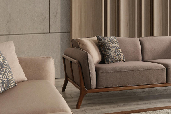 Stilvolle Beige Dreisitzer Garnitur Wohnzimmer Polstercouchen Sitzmöbel