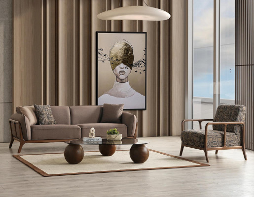 Braune Moderne 3-Sitzer Couch Wohnzimmer Sessel 2tlg Edle Sitzgarnitur