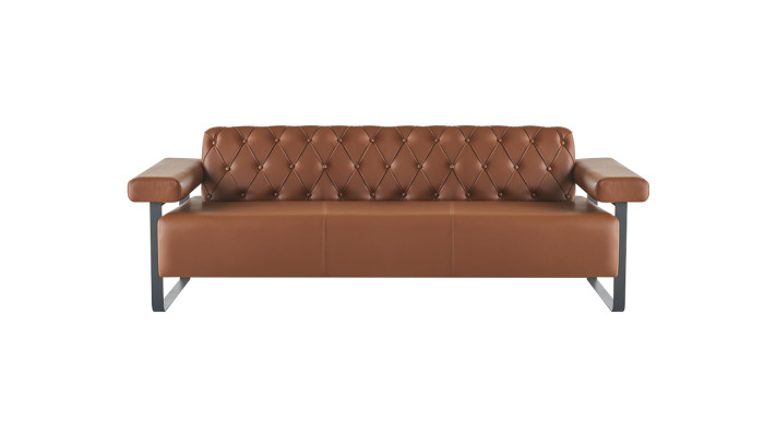 Sofagarnituren 3-Sitzer 2x Sessel Edelstahl Chesterfield Design Braun