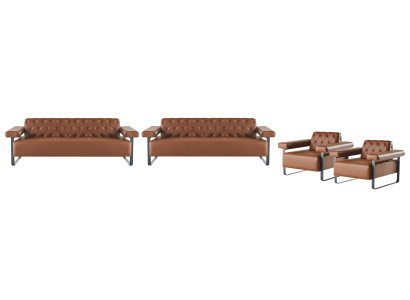 Sofagarnituren 3-Sitzer 2x Sessel Edelstahl Chesterfield Design Braun