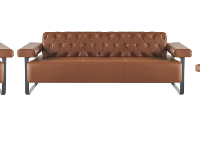 Sofagarnituren 3-Sitzer 2x Sessel Edelstahl Chesterfield Design Braun