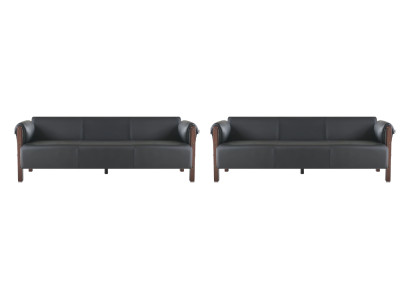 Sofas 3-Sitzer Ledersofas Sofagarnituren Schwarz Modern Sofa-Set Holz