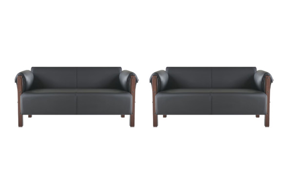 Couch Modern Sofa-Set 2-Sitzer Ledersofas Schwarz Holz Leder Sofas