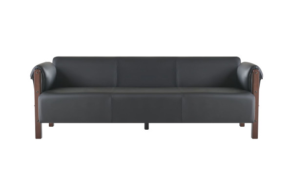 Sofagarnituren Sofa-Set 3-Sitzer Sessel Schwarz Holz Sofas Ledersofas
