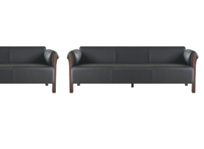 Sofagarnituren Sofa-Set 3-Sitzer Sessel Schwarz Holz Sofas Ledersofas