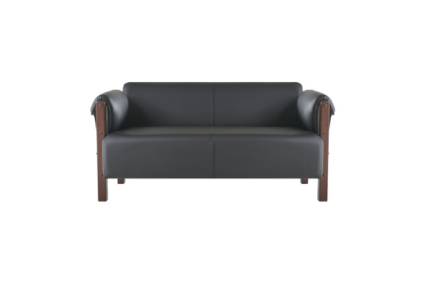 Sofa-Set Sofagarnituren Sofas Leder 2-Sitzer Sessel Schwarz Modern Holz