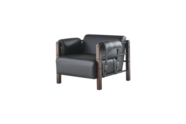 Sofa-Set Sofagarnituren Sofas Leder 2-Sitzer Sessel Schwarz Modern Holz