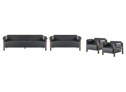 Sitzmöbel 3-Sitzer 2-Sitzer Couch Sofas Ledersofas Set Sessel Schwarz