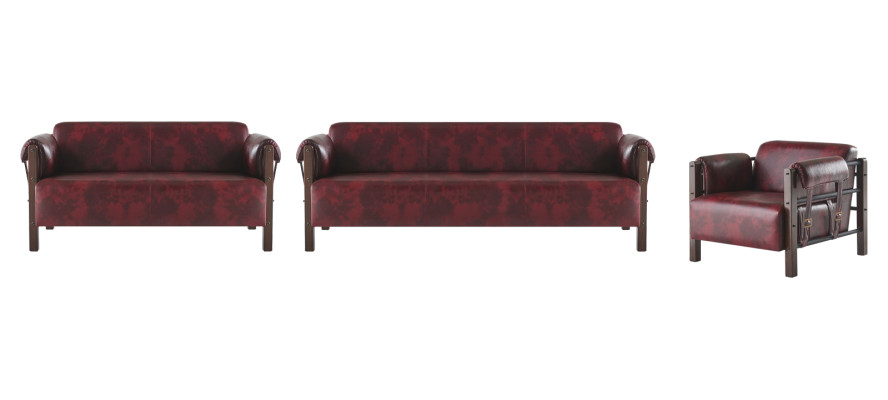 Couch Bordeaux Ledersofas Holz Komplett 3tlg 3-Sitzer 2-Sitzer Sessel