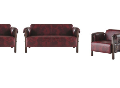 Sofas 2-Sitzer Sessel Bordeaux Modern Holz Weiche Leder Armlehnen Set