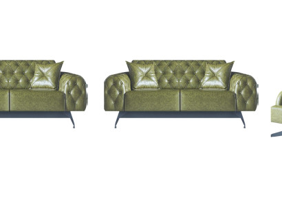 Leder Couch Sofa-Set 2-Sitzer Grün Polster Kissen Sessel Klassisch Weich