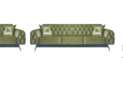 Sofas Set Couch 3-Sitzer Leder Sessel Grün Klassisch Chesterfield Polster 4tlg.