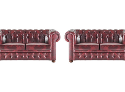 Ledersofas Chesterfield Knöpfen Couch 2-Sitzer Bordeaux Klassisch Sofas