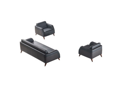 Sitzmöbel 3-Sitzer 2x Sessel Schwarz Lehnsessel Couch Set Modern Leder