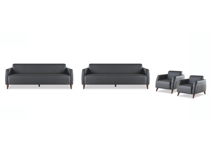 Sofagarnituren Schwarz 3-Sitzer 2-Sitzer Sessel Einfarbig Leder Set Sofas