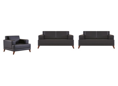 Komplett Sitzmöbel 2-Sitzer Sessel Schwarz Modern Polster Kissen Leder