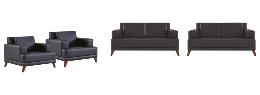 Sitzmöbel Set 2-Sitzer Sessel Schwarz Ledersofas Modern Sofa-Set Polster