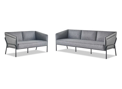 Moderner Sofa-Set 3-Sitzer 2-Sitzer Grau Textil Leder Edelstahl Couch