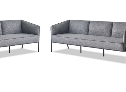 Sofagarnituren Leder Grau Modern 3-Sitzer 2x Sessel Textil Edelstahl Holz