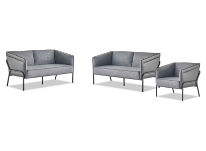 Sitzmöbel Ledersofas Lehnsessel 2-Sitzer Sessel Grau Edelstahl Leder