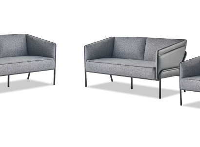 Sitzmöbel Ledersofas Lehnsessel 2-Sitzer Sessel Grau Edelstahl Leder