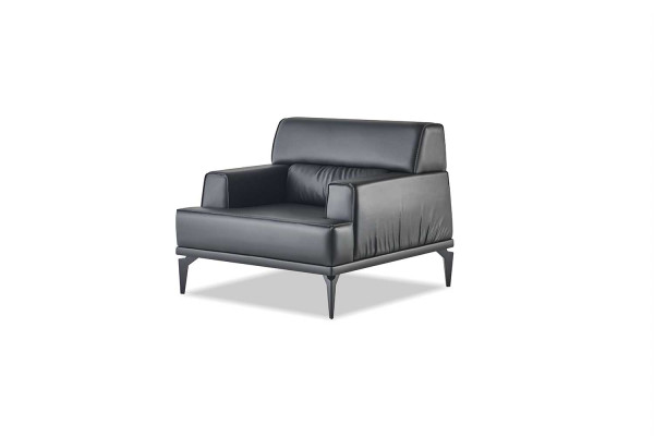 Sessel Lehnsessel Schwarz Leder Weiche Vierseitig Modern Edelstahl Holz