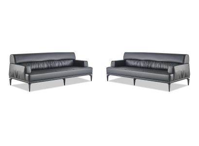 Sofas Leder Sofa-Set Schwarz 3-Sitzer Dreisitzig Ledersofas Couch Modern