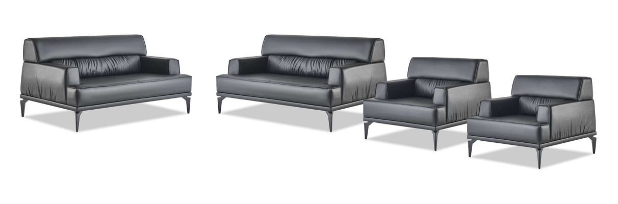 Sofa-Set Komplett Schwarz Sessel 2-Sitzer Ledersofas Modern Sitzmöbel