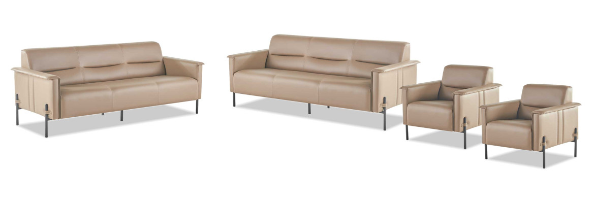 Komplett Sofa-Set 3-Sitzer Sessel Ledersofa Modern Lehnsessel Leder