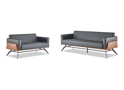 Sofa-Set Schwarz Braun Ledersofas Sitzmöbel 3-Sitzer 2-Sitzer Couches