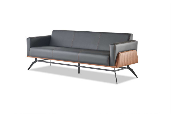 Sofa-Set Sitzmöbel Schwarz Braun 3-Sitzer Sessel Ledersofas Edelstahl Holz